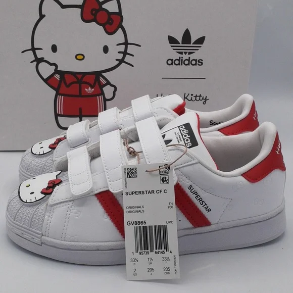 NIB ADIDAS ORIGINALS HELLO KITTY SUPERSTAR CF C KIDS GIRLS SHOES SIZE 2Y - Picture 2 of 10